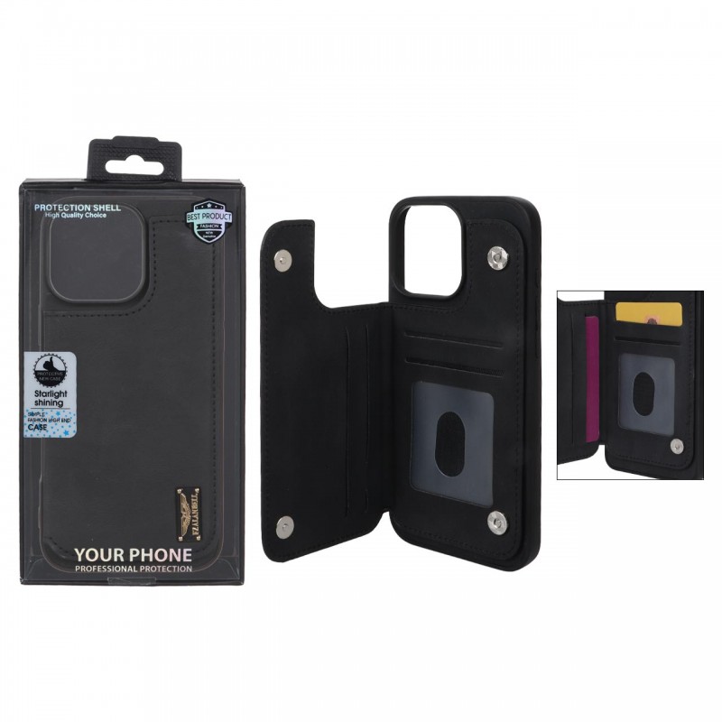 قاب گوشی مدل چرمی جاکارتی‌دار مگنتی LeatherPro مناسب Apple Iphone 16 Pro Max– مشکی