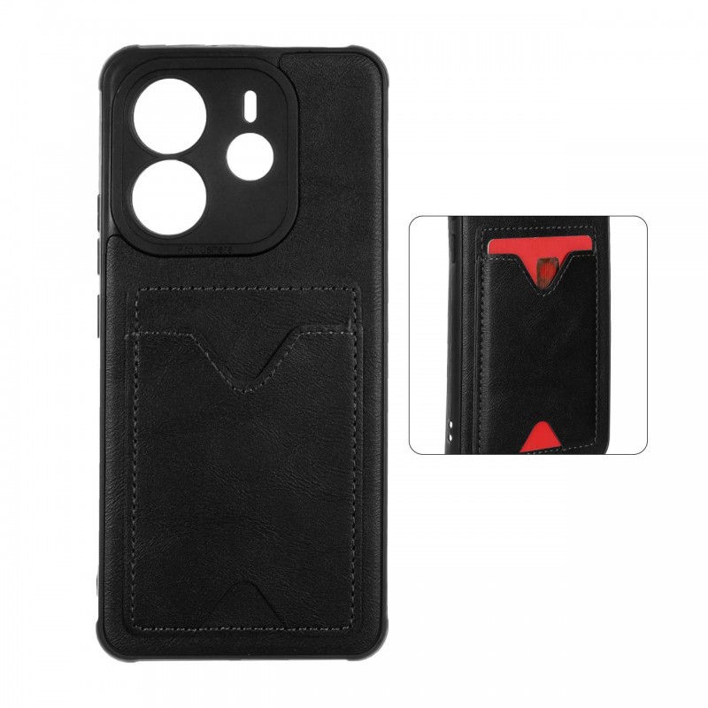 قاب جاکارتی دار Xiaomi Redmi Note 14 4G مدل محافظ لنز دار با چرم دوخت دار - رنگ مشکی