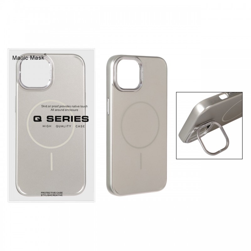 قاب گوشی MagSafe مدل AlumStand Pro مجهز به استند و محافظ لنز آلومینیومی مناسب iPhone 13 / 14 - رنگ خاکستری