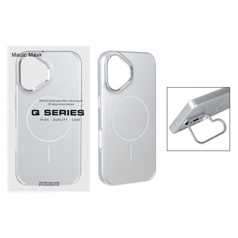 قاب گوشی MagSafe مدل AlumStand Pro مجهز به استند و محافظ لنز آلومینیومی مناسب iPhone 16 - رنگ نقره ای