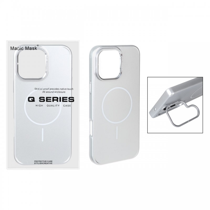 قاب گوشی MagSafe مدل AlumStand Pro مجهز به استند و محافظ لنز آلومینیومی مناسب iPhone 16 Pro Max - رنگ نقره ای