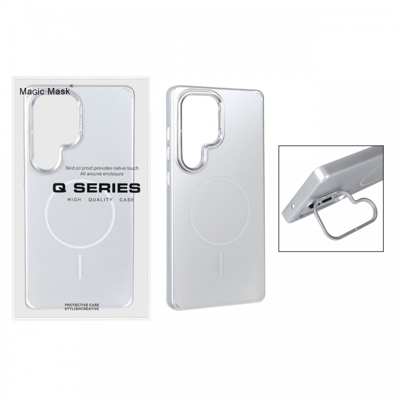 قاب گوشی MagSafe مدل AlumStand Pro مجهز به استند و محافظ لنز آلومینیومی مناسب Samsung Galaxy S25 Ultra - رنگ نقره ای