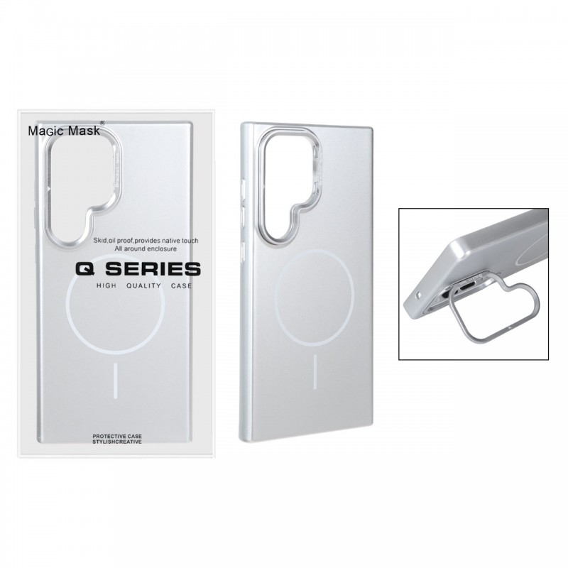 قاب گوشی MagSafe مدل AlumStand Pro مجهز به استند و محافظ لنز آلومینیومی مناسب Samsung Galaxy S24 Ultra - رنگ نقره ای