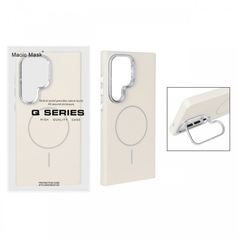 قاب گوشی MagSafe مدل AlumStand Pro مجهز به استند و محافظ لنز آلومینیومی مناسب Samsung Galaxy S24 Ultra - رنگ کرم