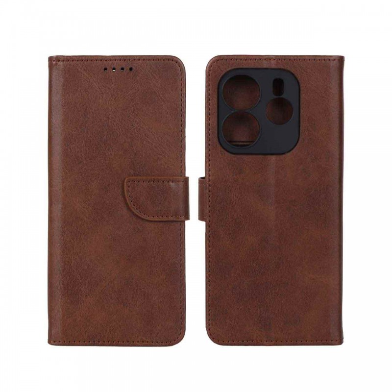 کیف گوشی ردمی Xiaomi Redmi Note 14 4G مدل لپتاپی مگنتی محافظ لنز دار  - رنگ قهوه ای