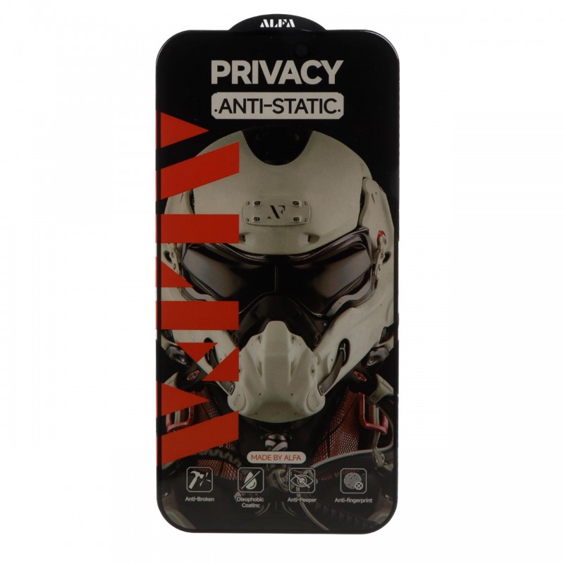 محافظ صفحه نمایش شیشه ای پرایوسی Apple Iphone 16 Pro Max برند آلفا مدل فول کاور آنتی استاتیک