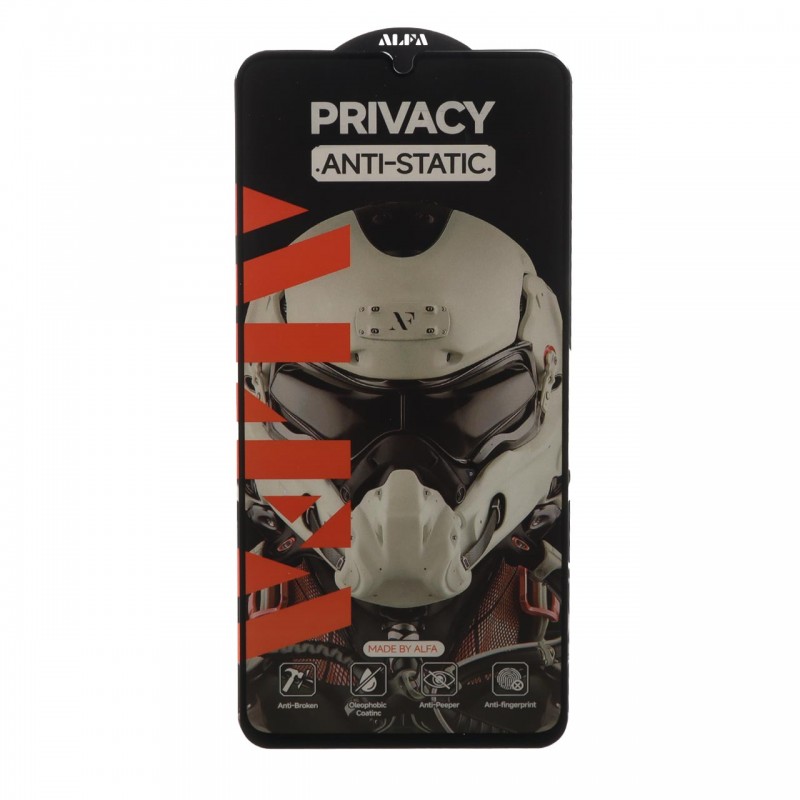 محافظ صفحه نمایش شیشه ای پرایوسی Samsung Galaxy A06 / Xiaomi Redmi 13C برند آلفا مدل فول کاور آنتی استاتیک