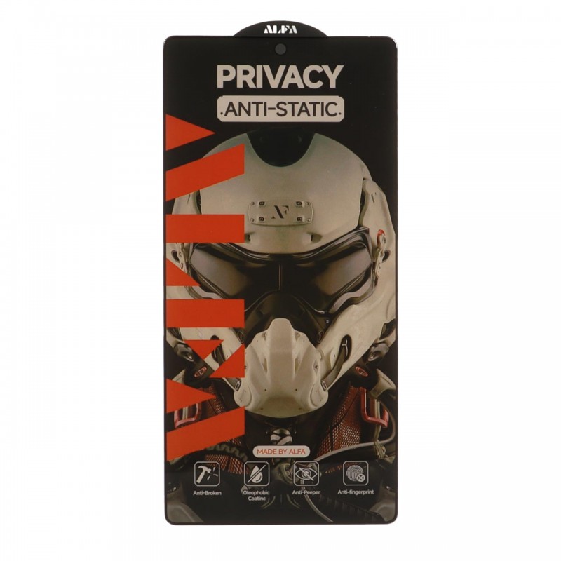 محافظ صفحه نمایش شیشه ای پرایوسی Samsung Galaxy S25 Ultra برند آلفا مدل فول کاور آنتی استاتیک
