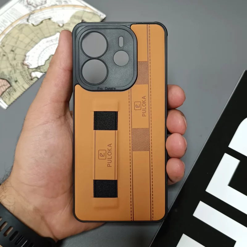 قاب گوشی Xiaomi Redmi Note 14 4G مدل نگهدارنده انگشت کشی برند PULOKA - رنگ عسلی
