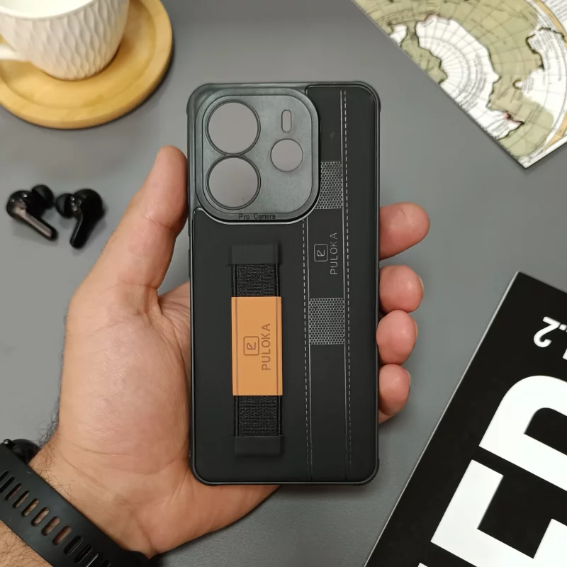 قاب گوشی Xiaomi Redmi Note 14 4G مدل نگهدارنده انگشت کشی برند PULOKA - رنگ مشکی