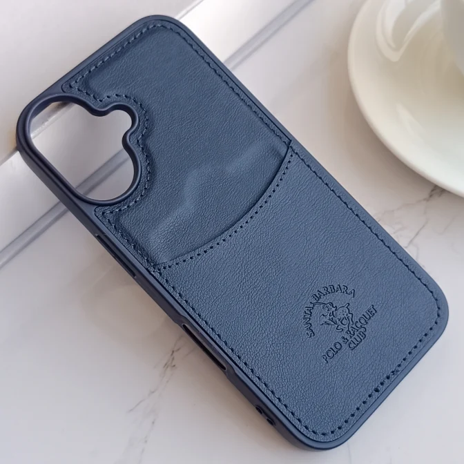 قاب جاکارتی دار Apple Iphone 16 مدل Royal Case با جنس چرمی دوخت دار - رنگ سرمه ای
