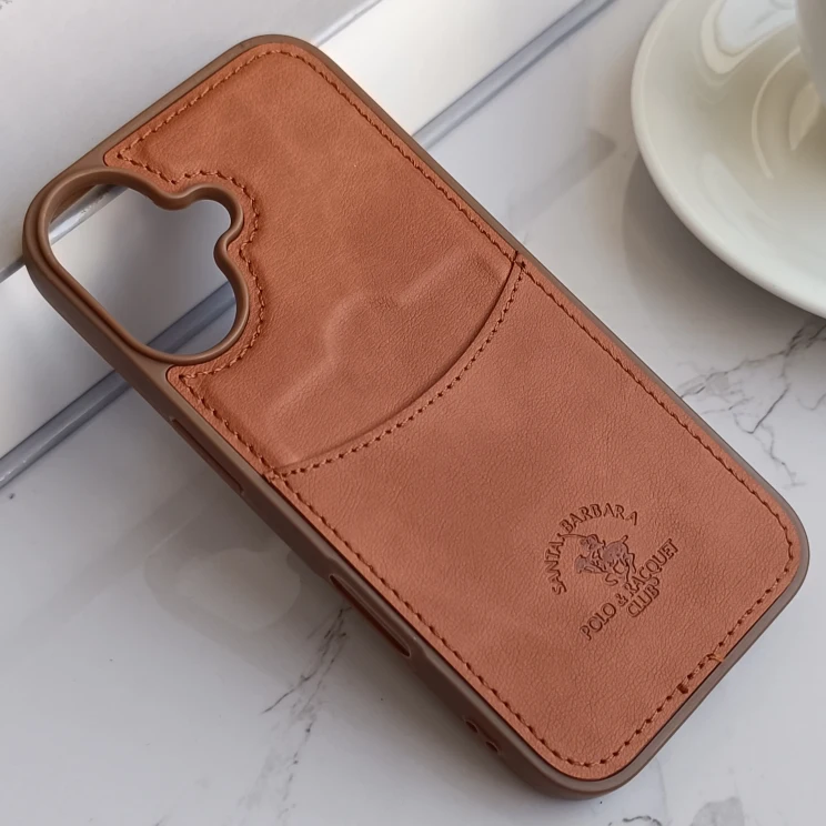 قاب جاکارتی دار Apple Iphone 16 مدل Royal Case با جنس چرمی دوخت دار - رنگ قهوه ای