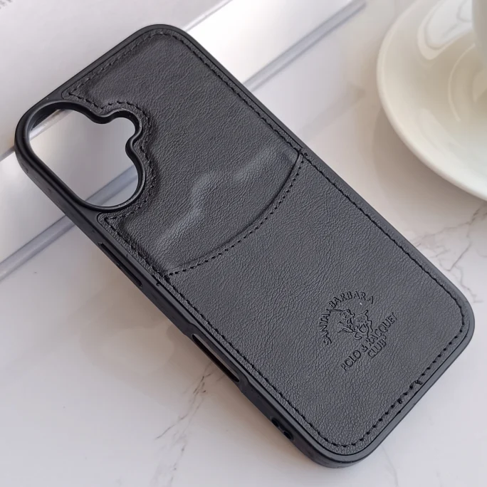 قاب جاکارتی دار Apple Iphone 16 مدل Royal Case با جنس چرمی دوخت دار - رنگ مشکی
