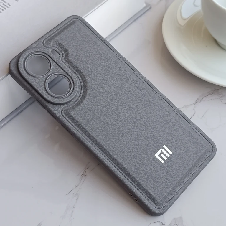 قاب  Puffy Texture  ساده لوگودار مناسب گوشی‌ شیائومی Poco X7 Pro – رنگ  خاکستری