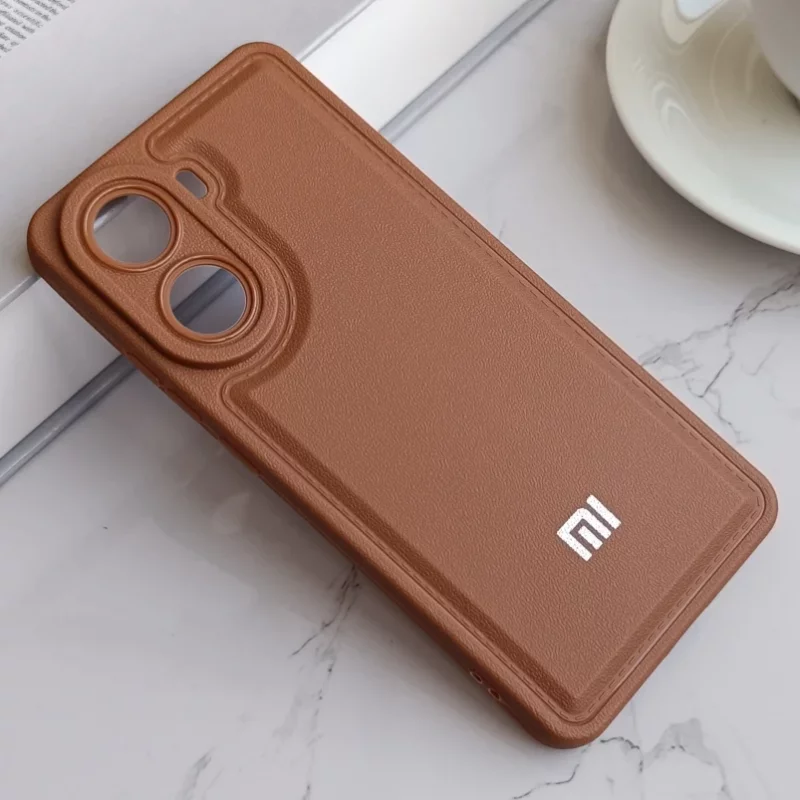 قاب  Puffy Texture  ساده لوگودار مناسب گوشی‌ شیائومی Poco X7 Pro – رنگ قهوه ای