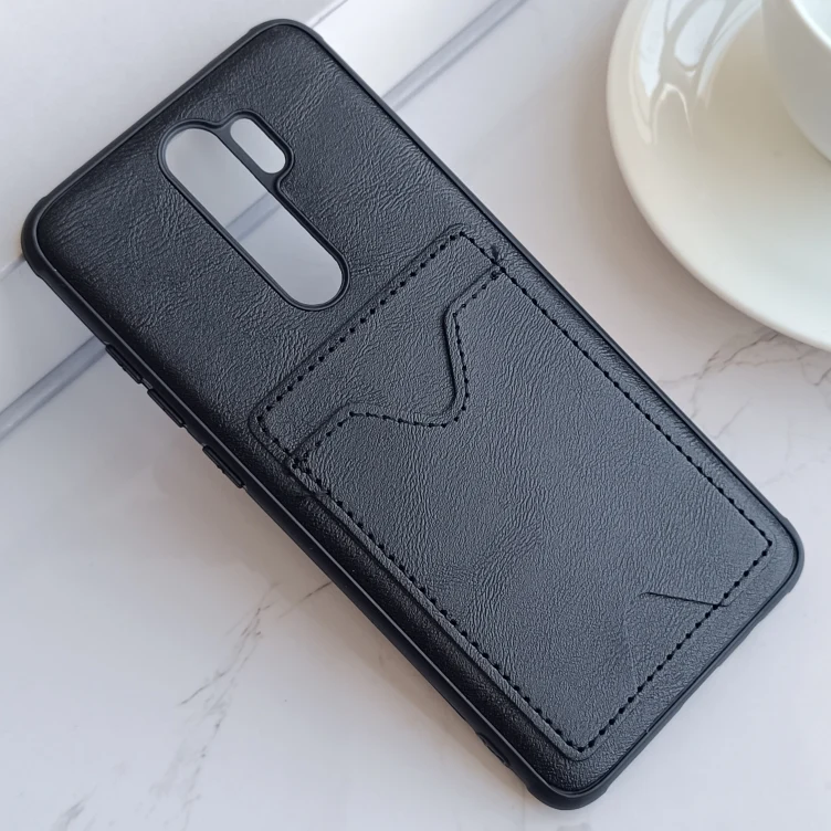 قاب جاکارتی دار شیائومی Redmi Note 8 Pro مدل محافظ لنز دار با چرم دوخت دار - رنگ مشکی