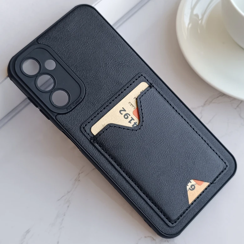 قاب جاکارتی دار Samsung Galaxy A26 مدل محافظ لنز دار با چرم دوخت دار - رنگ مشکی