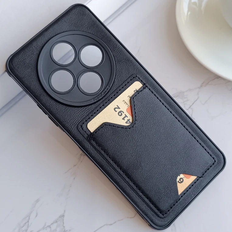 قاب جاکارتی دار پوکو  Xiaomi Redmi 14C مدل محافظ لنز دار با چرم دوخت دار - رنگ مشکی