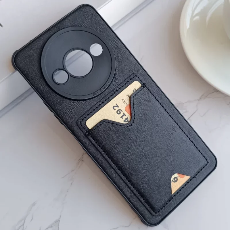 قاب جاکارتی دار پوکو  Xiaomi Redmi A3/ A3xمدل محافظ لنز دار با چرم دوخت دار - رنگ مشکی