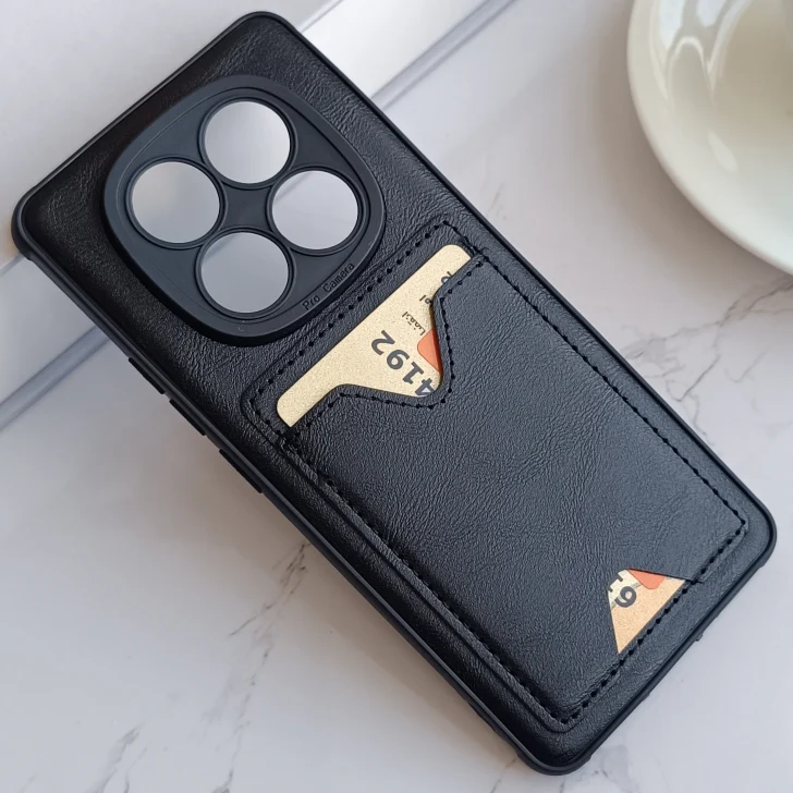 قاب جاکارتی دار پوکو  Xiaomi Redmi Note 14 Pro 4G مدل محافظ لنز دار با چرم دوخت دار - رنگ مشکی