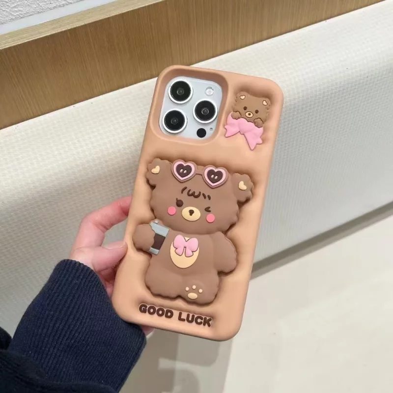 قاب سه‌بعدی خرسی عروسکی فانتزی طرح عینک قلبی