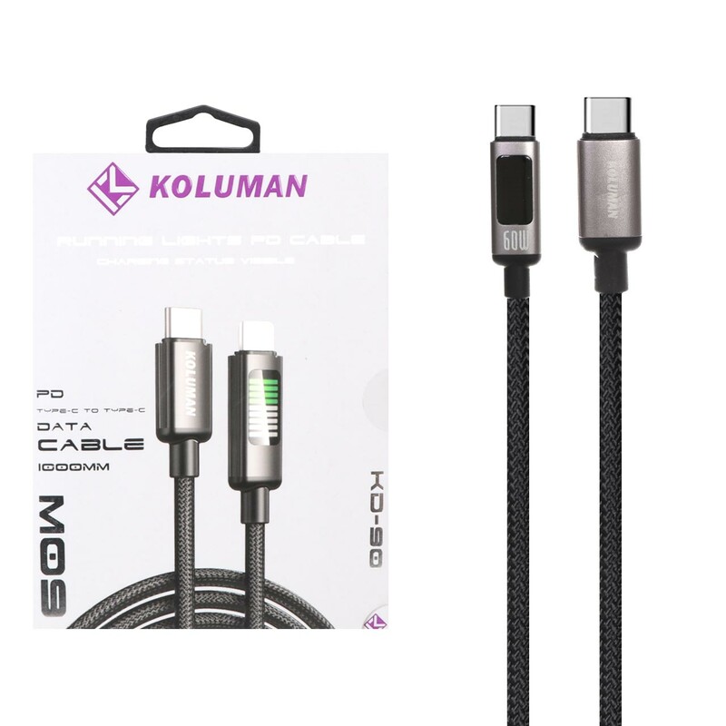 کابل شارژ فست و Koluman Type-C to Type-C PD مدل KD-90 60W - مشکی (گارانتی یکساله PMC)