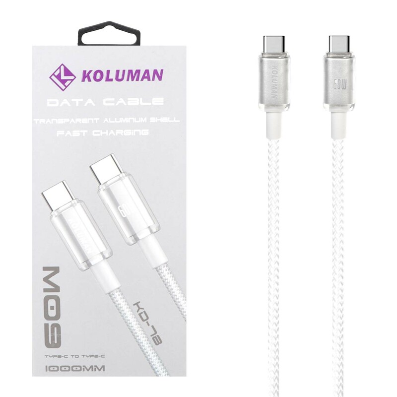 کابل شارژ فست Koluman Type-C to Type-C مدل KD-78 60W - سفید (گارانتی یکساله PMC)