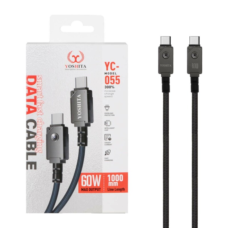 کابل شارژ فست Yoshita Type-C To Type-C مدل YC-055 60W - مشکی - MMS
