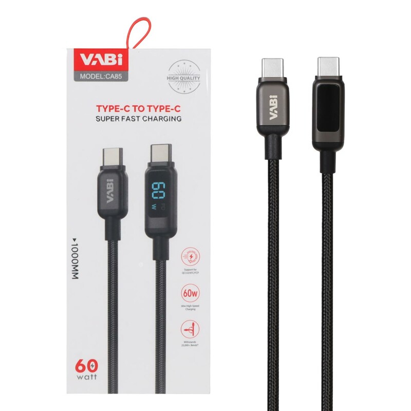 کابل شارژ فست  VABI Type-C To Type-C مدل CA85 60W - مشکی