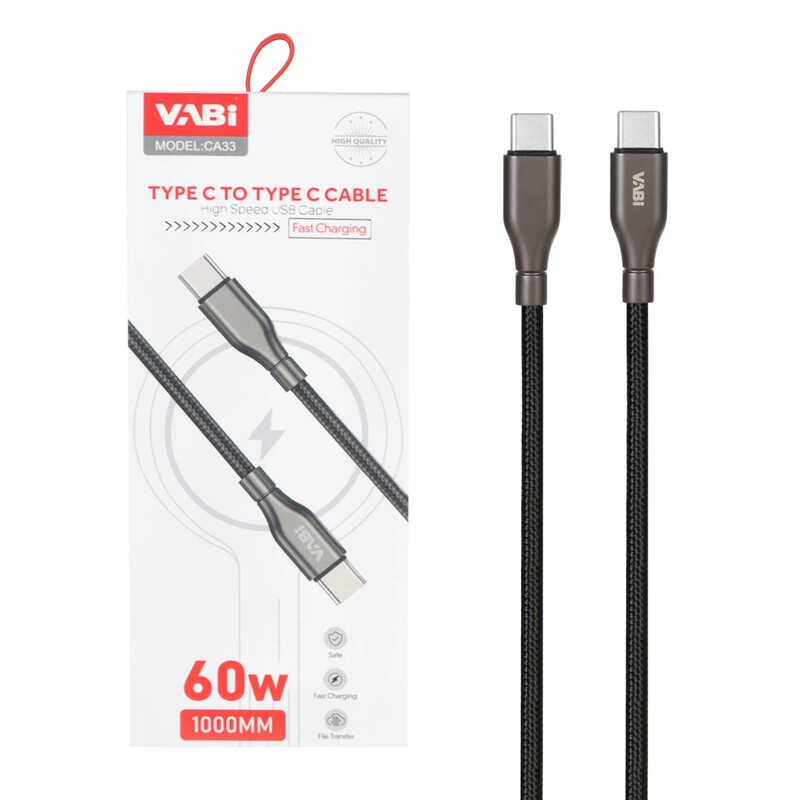 کابل شارژ فست  VABI Type-C To Type-C مدل CA33 60W - مشکی