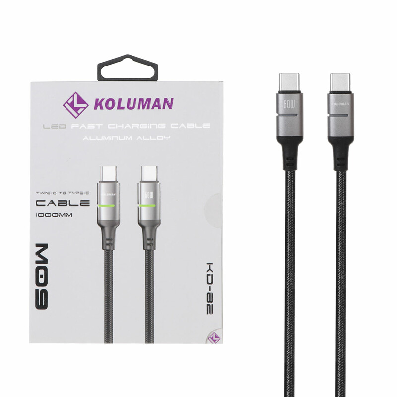 کابل شارژ فست Koluman Type-C to Type-C مدل KD-82 60W - مشکی (گارانتی یکساله PMC)