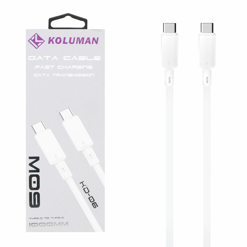 کابل شارژ فست Koluman Type-C to Type-C مدل KD-06 60W - سفید (گارانتی یکساله PMC)