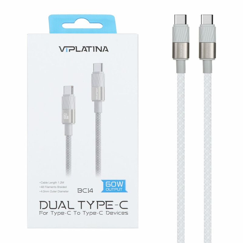کابل شارژ فست VIPLATINA Type-C To Type-C مدل BC14 60W - طوسی
