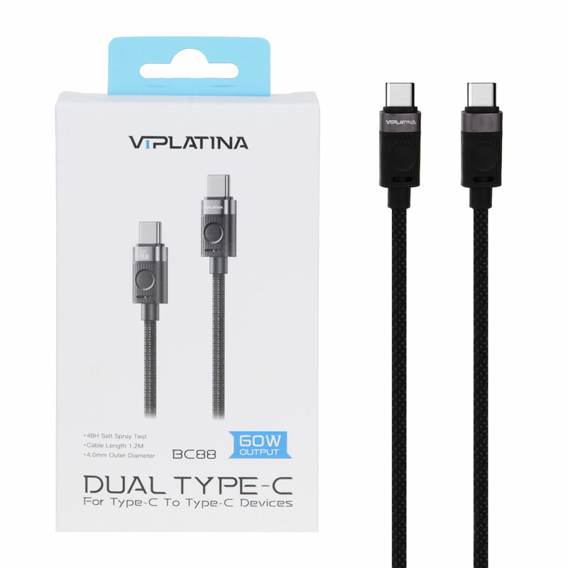 کابل شارژ فست VIPLATINA Type-C To Type-C مدل BC88 60W - مشکی