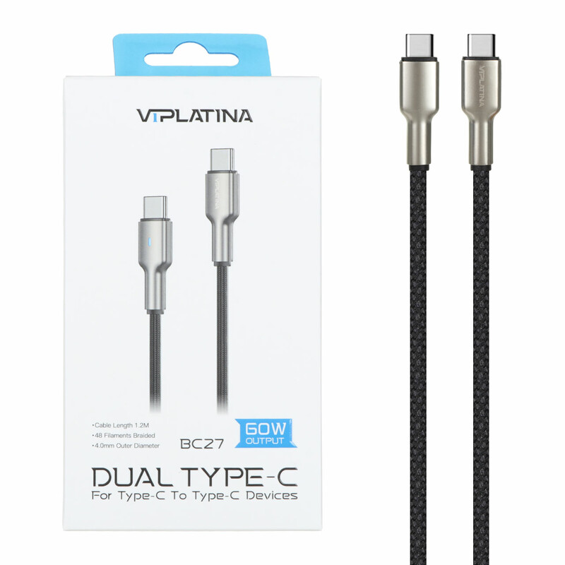 کابل شارژ فست VIPLATINA Type-C To Type-C مدل BC27 60W - مشکی