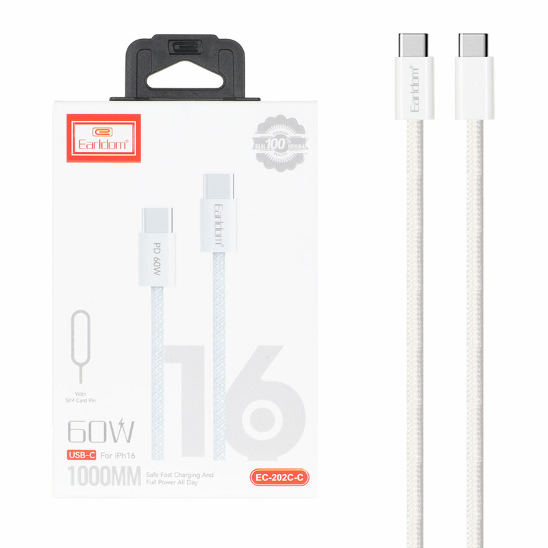 کابل شارژ PD و فست Earldom Type-C to Type-C مدل EC-202C-C 60W - سفید