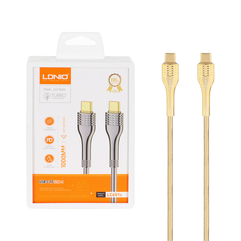 کابل شارژ فست LDNIO Type-C To Type-C مدل LC651c 65W - طلایی