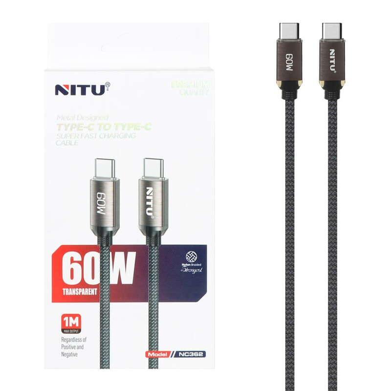 کابل شارژ فست Nitu Type-C To Type-C مدل NC362 60W - مشکی