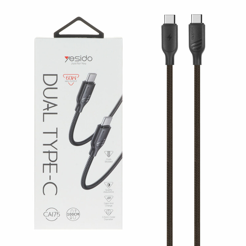 کابل شارژ فست yesido Type-C To Type-C مدل CA175 - مشکی