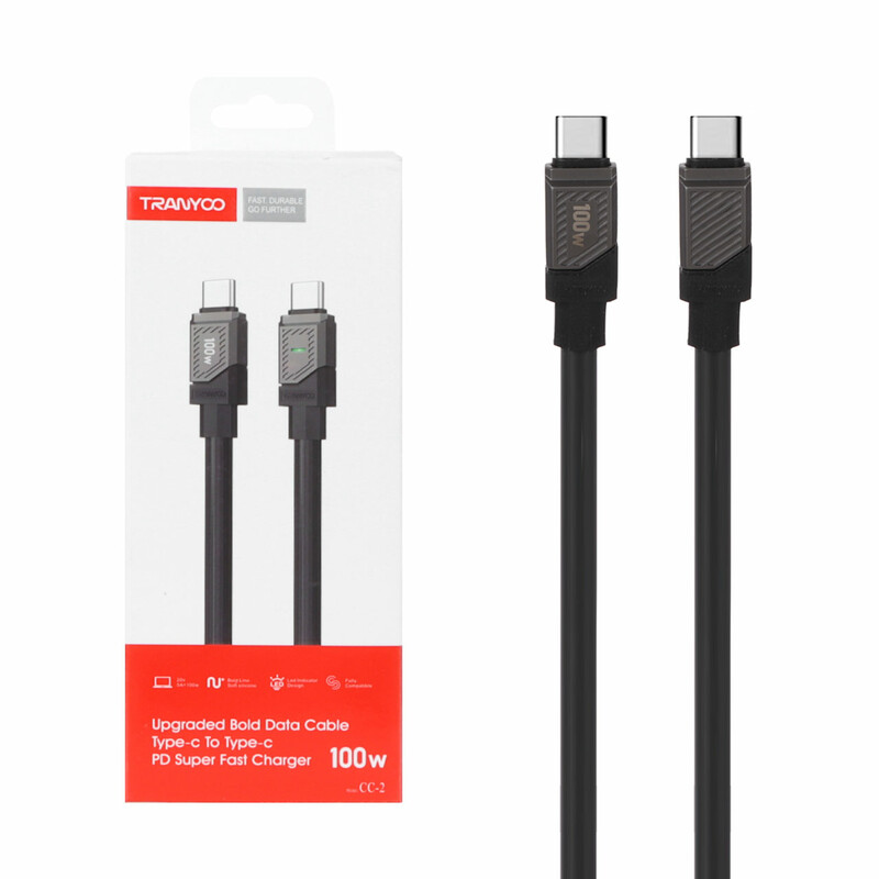 کابل شارژ 1.2 متری PD و فست TRANYOO Type-C to Type-C مدل CC-2 - مشکی