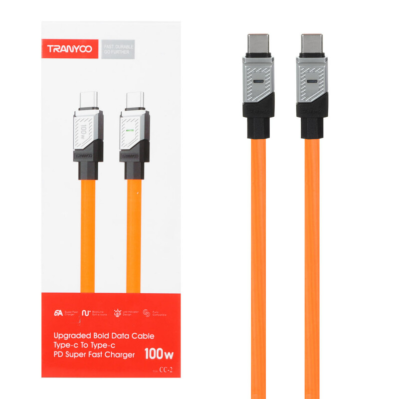 کابل شارژ 1.2 متری PD و فست TRANYOO Type-C to Type-C مدل CC-2 - نارنجی