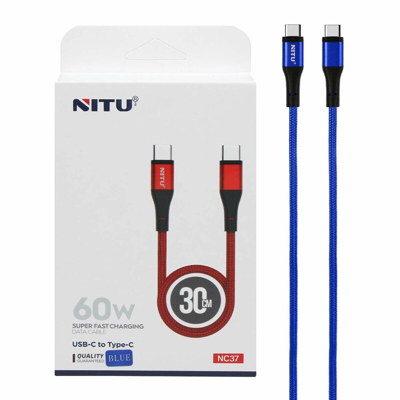 کابل شارژ پاوربانک سوپر فست NITU Type-C to Type-C مدل NC37 - آبی