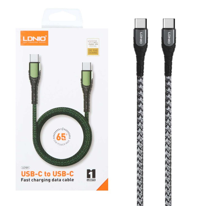 کابل شارژ فست LDNIO Type-C To Type-C مدل LC101 - خاکستری