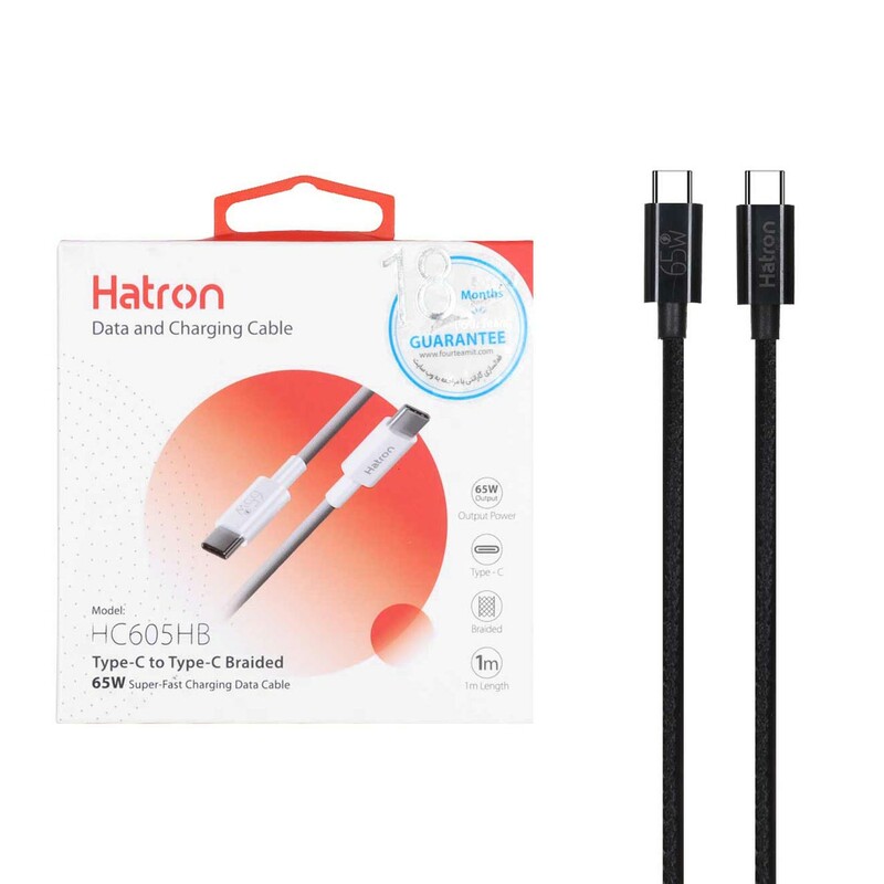 کابل شارژ فست Hatron Type-C To Type-C مدل HC605HB 65W - مشکی