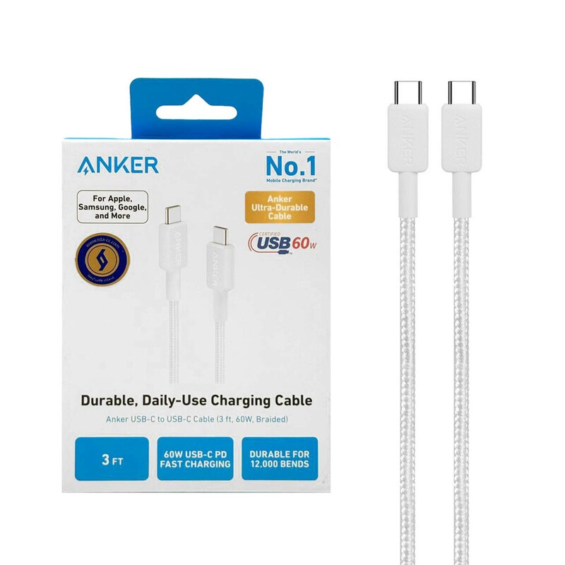 کابل شارژ فست 0.9 متری ANKER Type-C to Type-C مدل A81F5H21 - سفید (گارانتی 18ماهه حافظه طلایی ایستا)