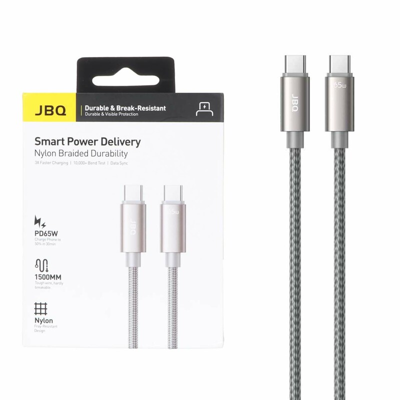 کابل شارژ فست JBQ Type-C To Type-C مدل A990204 65W - طوسی (گارانتی یکساله رصاصی)(پک ضعیف)