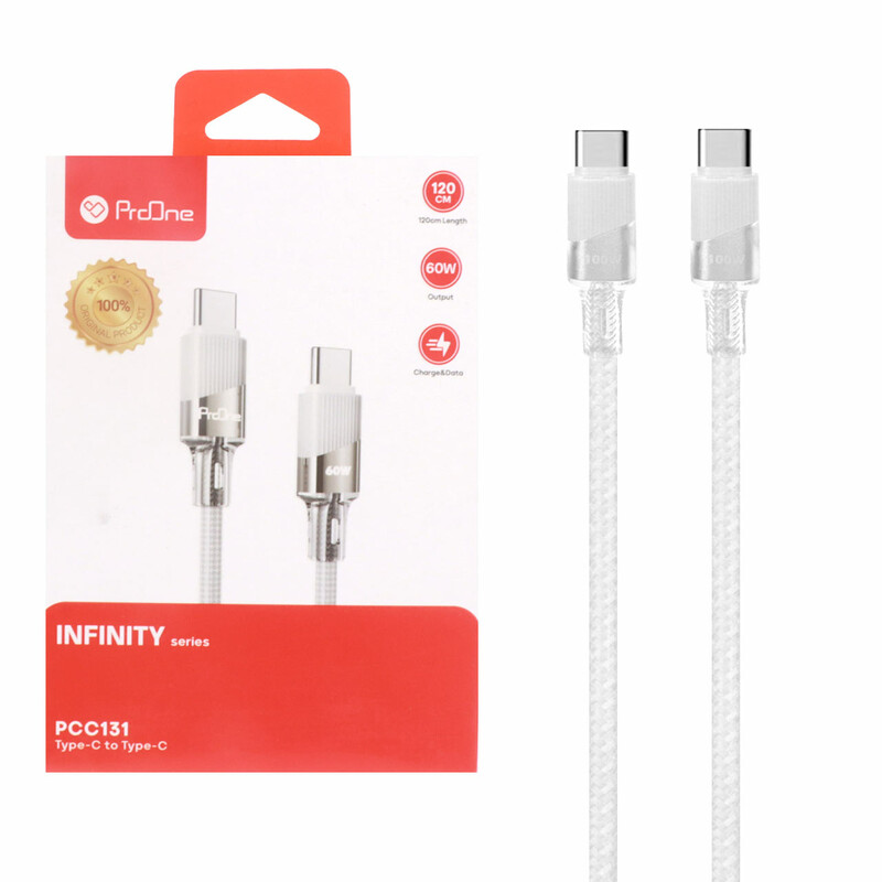 کابل شارژ 1.2 متری PD و فست ProOne Type-C to Type-C مدل PCC131 60W - خاکستری
