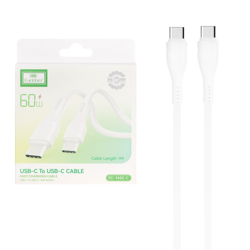 کابل شارژ فست Earldom Type-C To Type-C مدل EC-165C-C 60W - سفید
