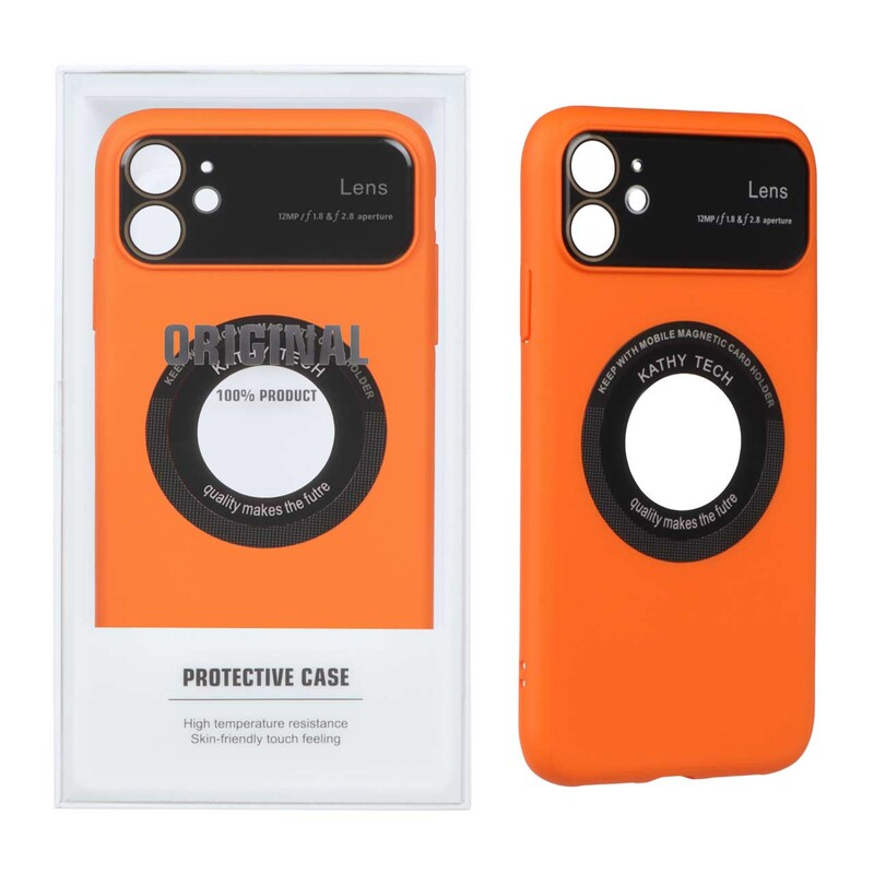 قاب اورجینال Kathy Tech محافظ لنز شیشه ای Magsafe کلاسیک Apple iPhone 11 - نارنجی (پک دار)