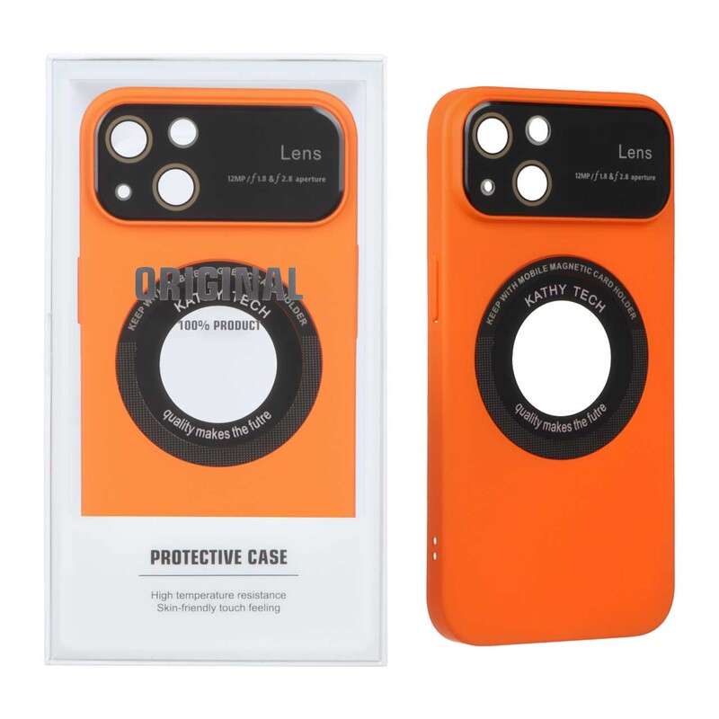 قاب اورجینال Kathy Tech محافظ لنز شیشه ای Magsafe کلاسیک Apple iPhone 13 / iPhone 14 - نارنجی (پک دار)